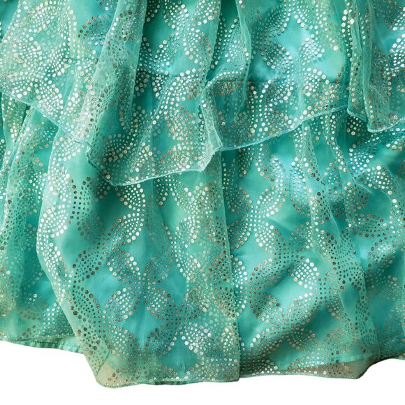 Disney Ariel Little Mermaid Party Dress Girls 4 Tiered Glittery Teal Costume - Picture 7 of 10